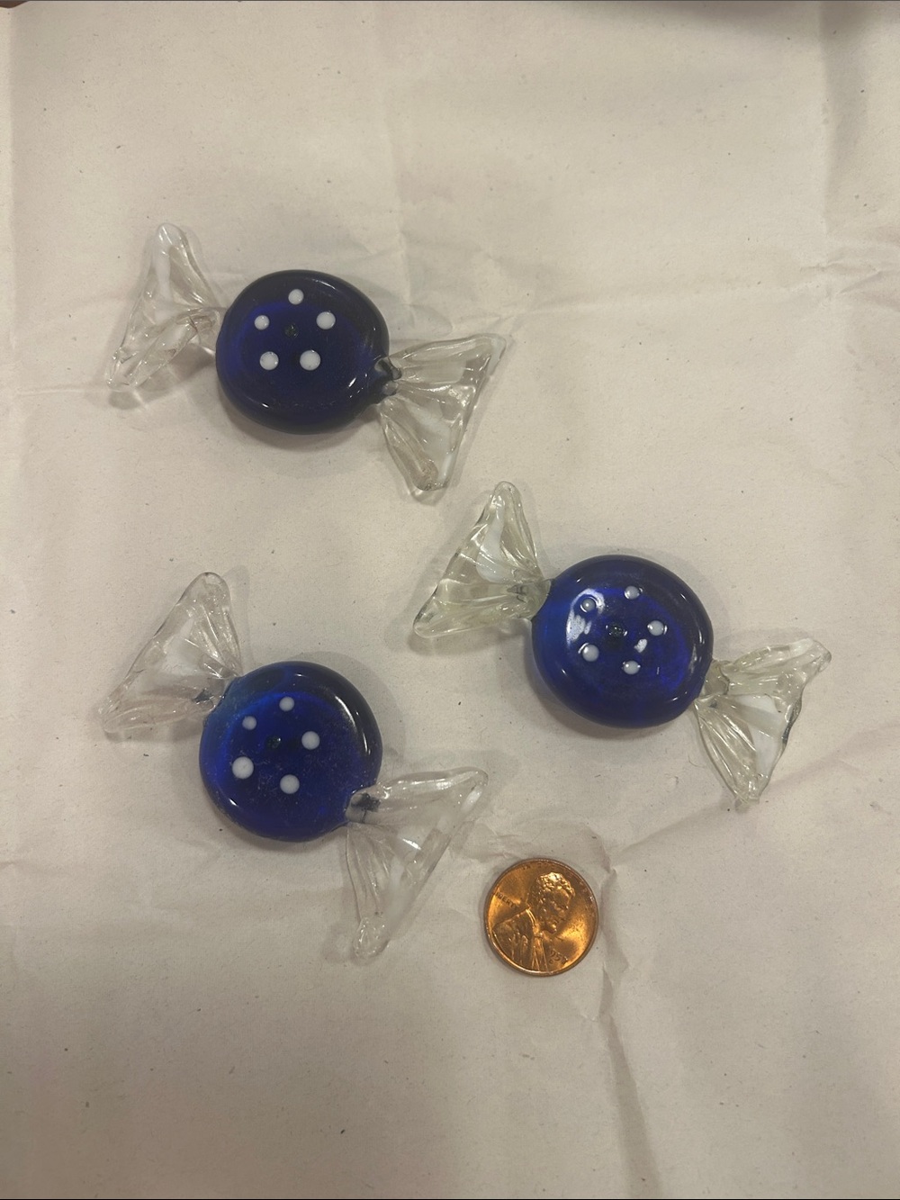 Murano Blue Candy Glass Bead Charms with Clear Ends